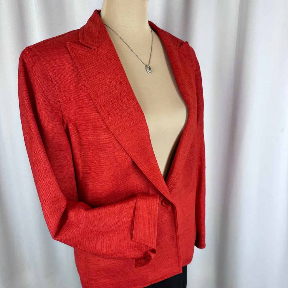 Jones New York Red 100%‎ Silk Blazer Jacket Women Size 12 Career Office